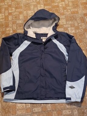 Columbia Navy & Light Blue Hooded Rain Jacket Women's Sizw Xlarge